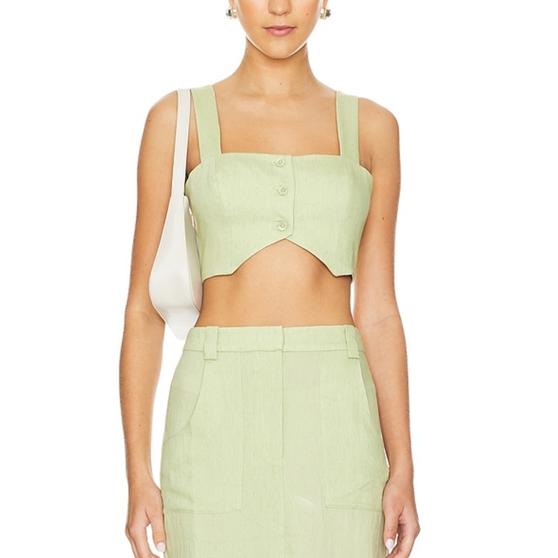Amanda Uprichard Structured Green Royston Crop Top Size S
